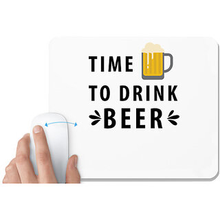                       UDNAG White Mousepad 'Beer | Time to Drink' for Computer / PC / Laptop [230 x 200 x 5mm]                                              