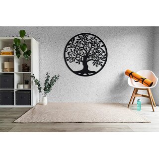 WALLCENTRE Mild Steel Tree of Life Circle Shape Metal Wall Hanging Art Home Decor for Living Room (Size 46 Cm, Black)