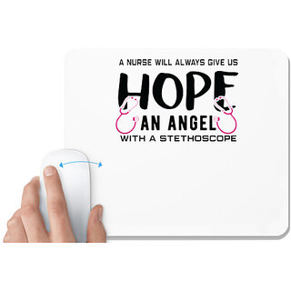                       UDNAG White Mousepad 'Nurse | Hope and angel with the stethoscope' for Computer / PC / Laptop [230 x 200 x 5mm]                                              