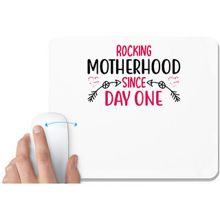                       UDNAG White Mousepad 'Mom | ROCKING MOTHERHOOD SINCE DAY ONE' for Computer / PC / Laptop [230 x 200 x 5mm]                                              