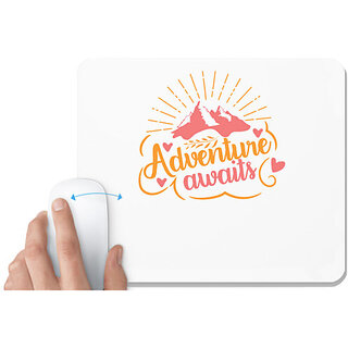                       UDNAG White Mousepad 'Mountains | Adventure Awaits' for Computer / PC / Laptop [230 x 200 x 5mm]                                              