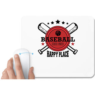                       UDNAG White Mousepad 'Baseball | BASEBALL IS MY HAPPY PLACE' for Computer / PC / Laptop [230 x 200 x 5mm]                                              
