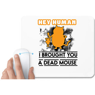                       UDNAG White Mousepad 'Mouse | Hey Human I brought you' for Computer / PC / Laptop [230 x 200 x 5mm]                                              