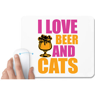                       UDNAG White Mousepad 'Beer | I Love Beer And Cats' for Computer / PC / Laptop [230 x 200 x 5mm]                                              