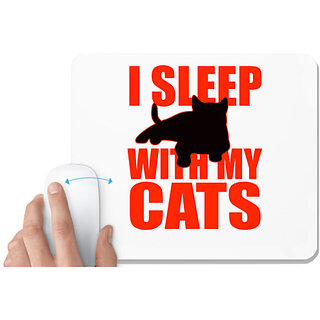                       UDNAG White Mousepad 'Cats | I sleep with my Cats' for Computer / PC / Laptop [230 x 200 x 5mm]                                              
