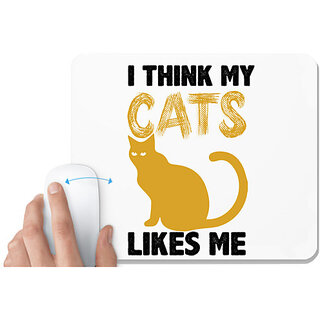                       UDNAG White Mousepad 'Cats | I think my cats like me' for Computer / PC / Laptop [230 x 200 x 5mm]                                              