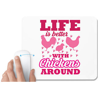                       UDNAG White Mousepad 'Chicken | Life is better' for Computer / PC / Laptop [230 x 200 x 5mm]                                              
