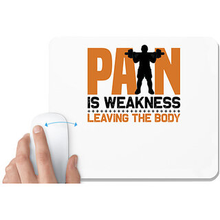                       UDNAG White Mousepad 'Gym | Pain is weakness' for Computer / PC / Laptop [230 x 200 x 5mm]                                              