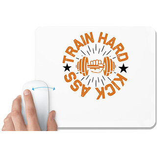                       UDNAG White Mousepad 'Gym | Train hard kick' for Computer / PC / Laptop [230 x 200 x 5mm]                                              