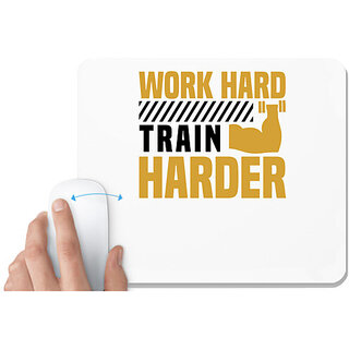                       UDNAG White Mousepad 'Trainer, Gym | Work hard' for Computer / PC / Laptop [230 x 200 x 5mm]                                              