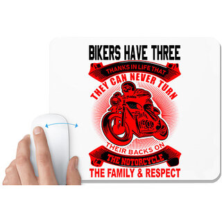                       UDNAG White Mousepad 'Biker | BIKERS HAVE THREE' for Computer / PC / Laptop [230 x 200 x 5mm]                                              