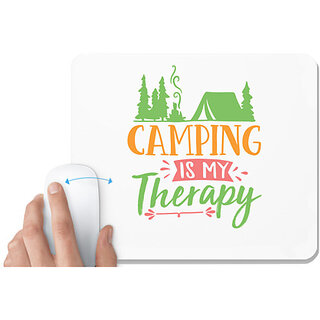                       UDNAG White Mousepad 'Camping | camping is my therapy' for Computer / PC / Laptop [230 x 200 x 5mm]                                              