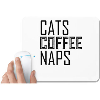                       UDNAG White Mousepad 'Cat | CATS COFFEE NAPS' for Computer / PC / Laptop [230 x 200 x 5mm]                                              