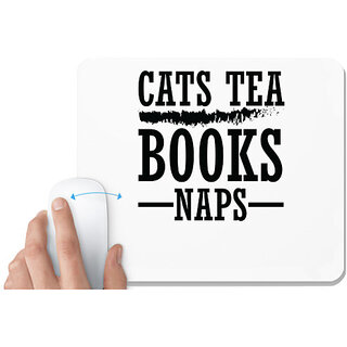                       UDNAG White Mousepad 'Cat | CATS TEA BOOKS NAPS' for Computer / PC / Laptop [230 x 200 x 5mm]                                              