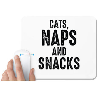                       UDNAG White Mousepad 'Cat | CATS, NAPS AND SNACKS' for Computer / PC / Laptop [230 x 200 x 5mm]                                              