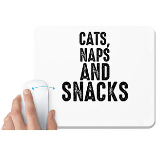                       UDNAG White Mousepad 'Cat | CATS, NAPS AND SNACKS-2' for Computer / PC / Laptop [230 x 200 x 5mm]                                              