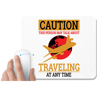                       UDNAG White Mousepad 'Caution | CAUTION THIS PERSON MAY TALK ABOUT' for Computer / PC / Laptop [230 x 200 x 5mm]                                              
