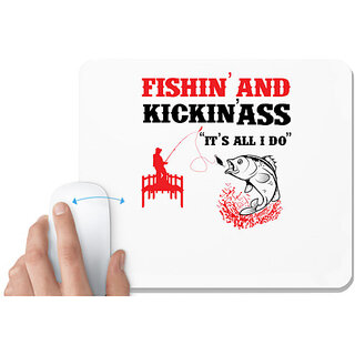                       UDNAG White Mousepad '| FISHIN and' for Computer / PC / Laptop [230 x 200 x 5mm]                                              
