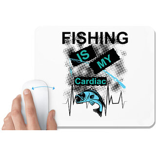                       UDNAG White Mousepad 'Fishing | FISHING IS MY CARDIAC' for Computer / PC / Laptop [230 x 200 x 5mm]                                              