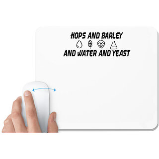                       UDNAG White Mousepad 'hops and barley and water and yeast' for Computer / PC / Laptop [230 x 200 x 5mm]                                              