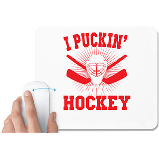                       UDNAG White Mousepad 'Hockey | I PUCKIN LOVE' for Computer / PC / Laptop [230 x 200 x 5mm]                                              