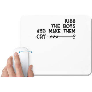                       UDNAG White Mousepad 'Kiss | kiss the boys and make them cry' for Computer / PC / Laptop [230 x 200 x 5mm]                                              