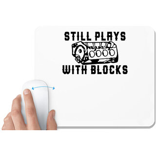                       UDNAG White Mousepad 'Playing | still plays with blocks' for Computer / PC / Laptop [230 x 200 x 5mm]                                              