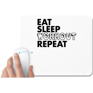                       UDNAG White Mousepad 'Workout, Gym | eat sleep workout repeat 2' for Computer / PC / Laptop [230 x 200 x 5mm]                                              