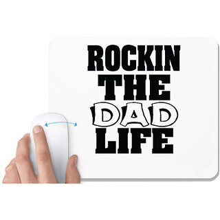                       UDNAG White Mousepad 'Papa | rockin the dad life' for Computer / PC / Laptop [230 x 200 x 5mm]                                              