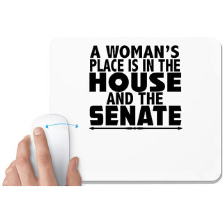                       UDNAG White Mousepad 'Woman | a woman's place is in the' for Computer / PC / Laptop [230 x 200 x 5mm]                                              