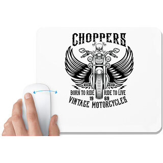                       UDNAG White Mousepad 'Vintage Motorcycle | Choppers' for Computer / PC / Laptop [230 x 200 x 5mm]                                              