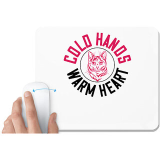                       UDNAG White Mousepad 'Cat | cold hands warm heart' for Computer / PC / Laptop [230 x 200 x 5mm]                                              