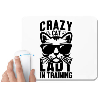                       UDNAG White Mousepad 'Cat Lady | Crazy cat' for Computer / PC / Laptop [230 x 200 x 5mm]                                              