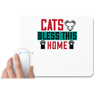                       UDNAG White Mousepad 'Cat | ats bless this home' for Computer / PC / Laptop [230 x 200 x 5mm]                                              