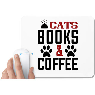                       UDNAG White Mousepad 'Books Cat Coffee | cats books and coffee' for Computer / PC / Laptop [230 x 200 x 5mm]                                              