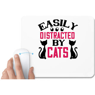                       UDNAG White Mousepad 'Cat | easily distracted by cats 1' for Computer / PC / Laptop [230 x 200 x 5mm]                                              