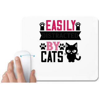                       UDNAG White Mousepad 'Cat | easily distracted by cats' for Computer / PC / Laptop [230 x 200 x 5mm]                                              