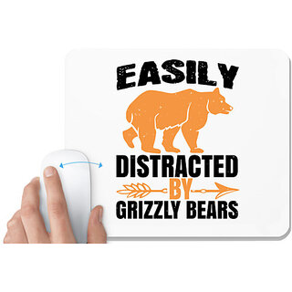                       UDNAG White Mousepad 'Bear | easily distracted by grizzly bears' for Computer / PC / Laptop [230 x 200 x 5mm]                                              