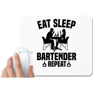                       UDNAG White Mousepad 'Bartender | Eat sleep' for Computer / PC / Laptop [230 x 200 x 5mm]                                              