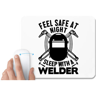                       UDNAG White Mousepad 'Welder | Feel safe at night' for Computer / PC / Laptop [230 x 200 x 5mm]                                              