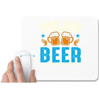                       UDNAG White Mousepad 'Beer | Fish And beer' for Computer / PC / Laptop [230 x 200 x 5mm]                                              