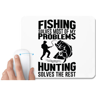                       UDNAG White Mousepad 'Fishing Hunting | Fishing solves' for Computer / PC / Laptop [230 x 200 x 5mm]                                              