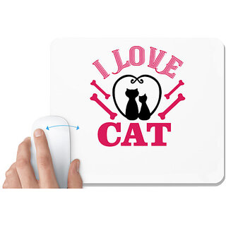                       UDNAG White Mousepad 'Cat | i love cat' for Computer / PC / Laptop [230 x 200 x 5mm]                                              