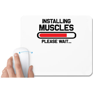                       UDNAG White Mousepad 'Gym | installing muscles Please wait' for Computer / PC / Laptop [230 x 200 x 5mm]                                              