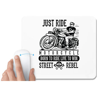                       UDNAG White Mousepad 'Rider | Just ride' for Computer / PC / Laptop [230 x 200 x 5mm]                                              