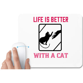                       UDNAG White Mousepad 'Cat | life is better with cat 01' for Computer / PC / Laptop [230 x 200 x 5mm]                                              