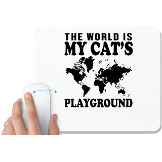                       UDNAG White Mousepad 'Cat | The world is' for Computer / PC / Laptop [230 x 200 x 5mm]                                              