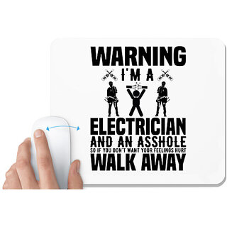                       UDNAG White Mousepad 'Electrician | Warning 2' for Computer / PC / Laptop [230 x 200 x 5mm]                                              