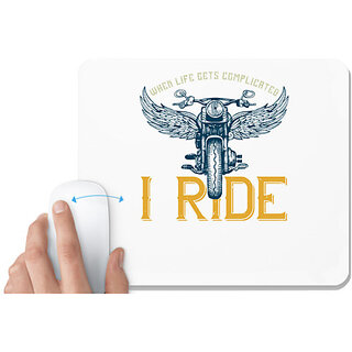                       UDNAG White Mousepad 'Rider | when life gets complicated' for Computer / PC / Laptop [230 x 200 x 5mm]                                              