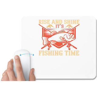                       UDNAG White Mousepad 'Fishing | Rise and shine, its fishing time' for Computer / PC / Laptop [230 x 200 x 5mm]                                              